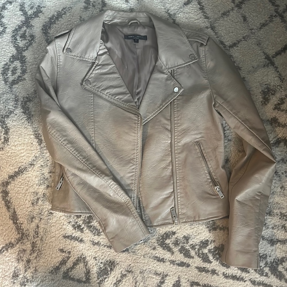 Faux Leather Motto Jacket cream/tan color